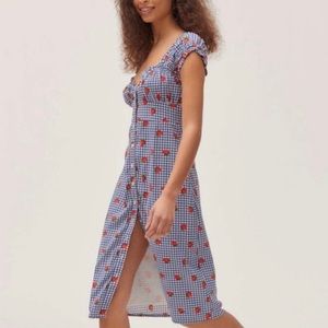 Strawberry Gingham Midi Dress